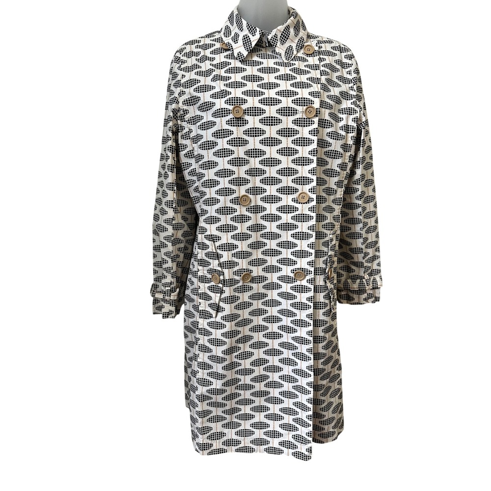 Gap Womens Geometric Print Trench Coat Black White Double Breasted Jacket Medium